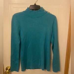 Chico's Teal Ribbed Mock Neck Sweater with Button Detail